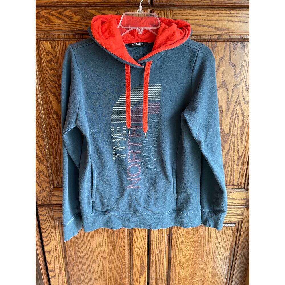 The North Face Women's Medium Pullover Sweatshirt, Hoodie, Blue Large Logo - Picture 2 of 7